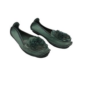Spring Step L'artiste Blue Dezi Hand Painted Leather Flower Flats Size 39 Womens